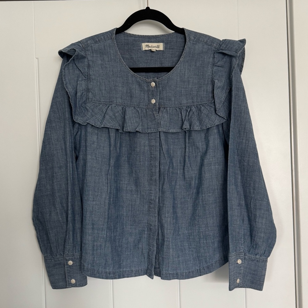 Madewell Denim Ruffled Chambray Top